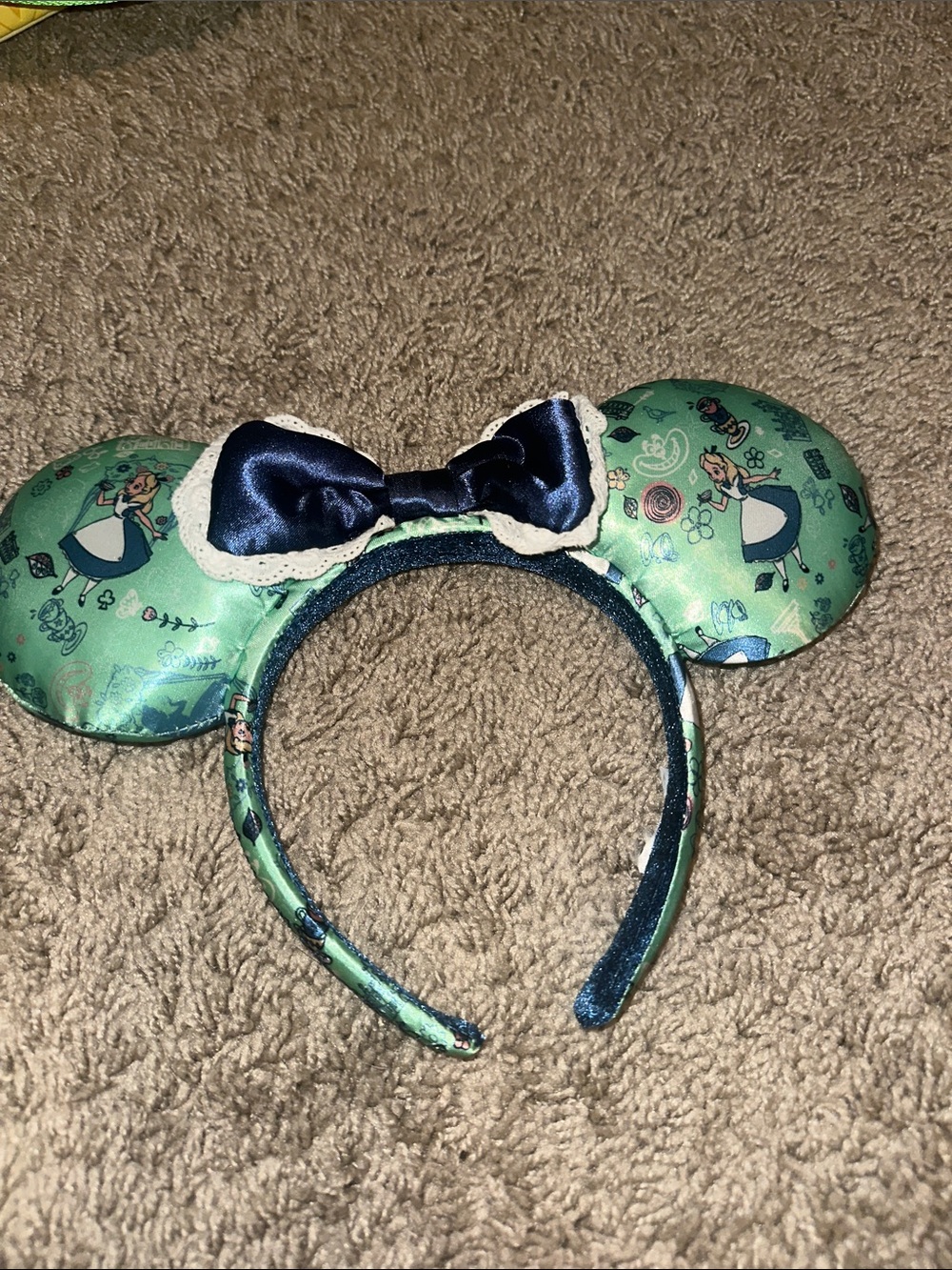 Alice in Wonderland Mint Green and Navy Bow Minnie Ears Headband plus shipping
